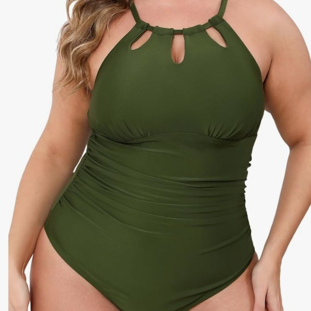 Green one piece keyhole swimsuit